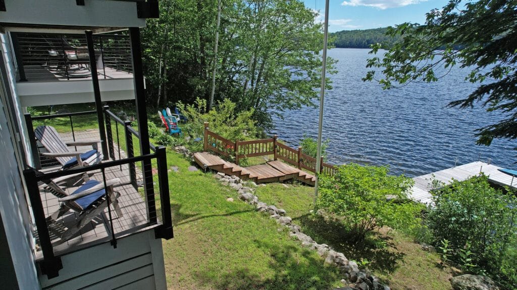 real estate lake view from drone