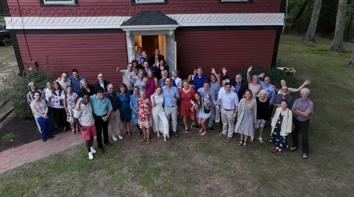 Wedding photo of a family taken with a drone