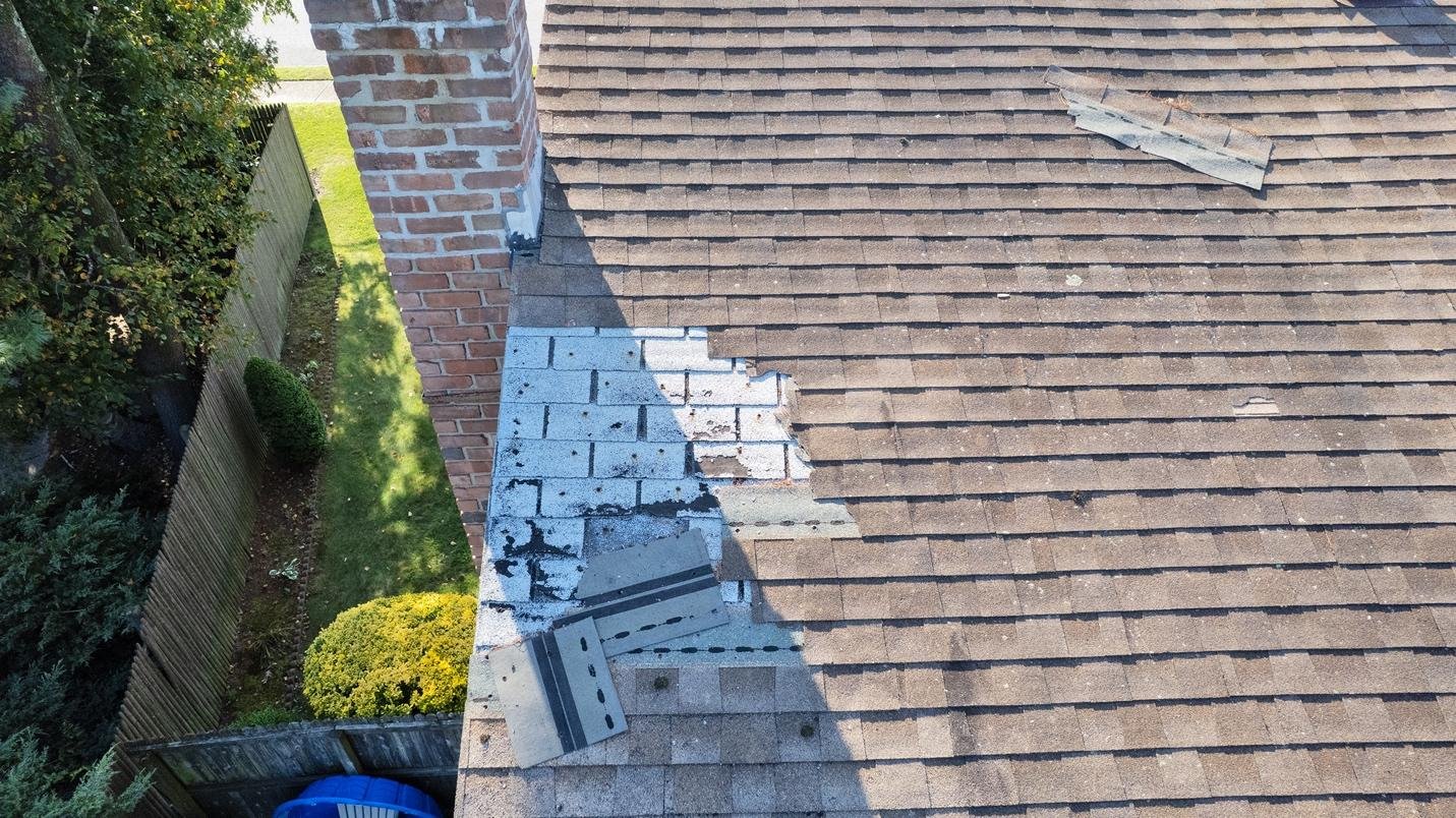 Professional aerial photograph of a roof