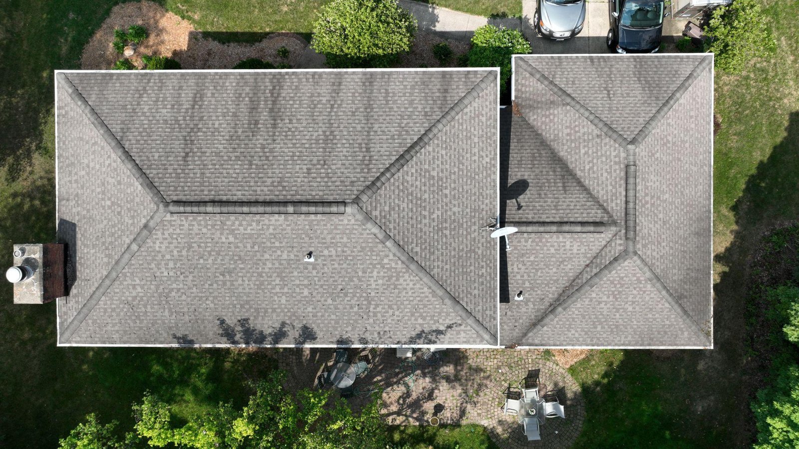 This photo shows an aerial view of a house. 