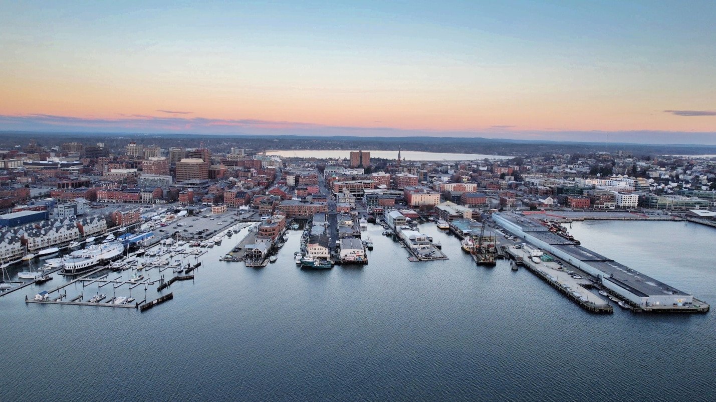 Drone photograph of a city 