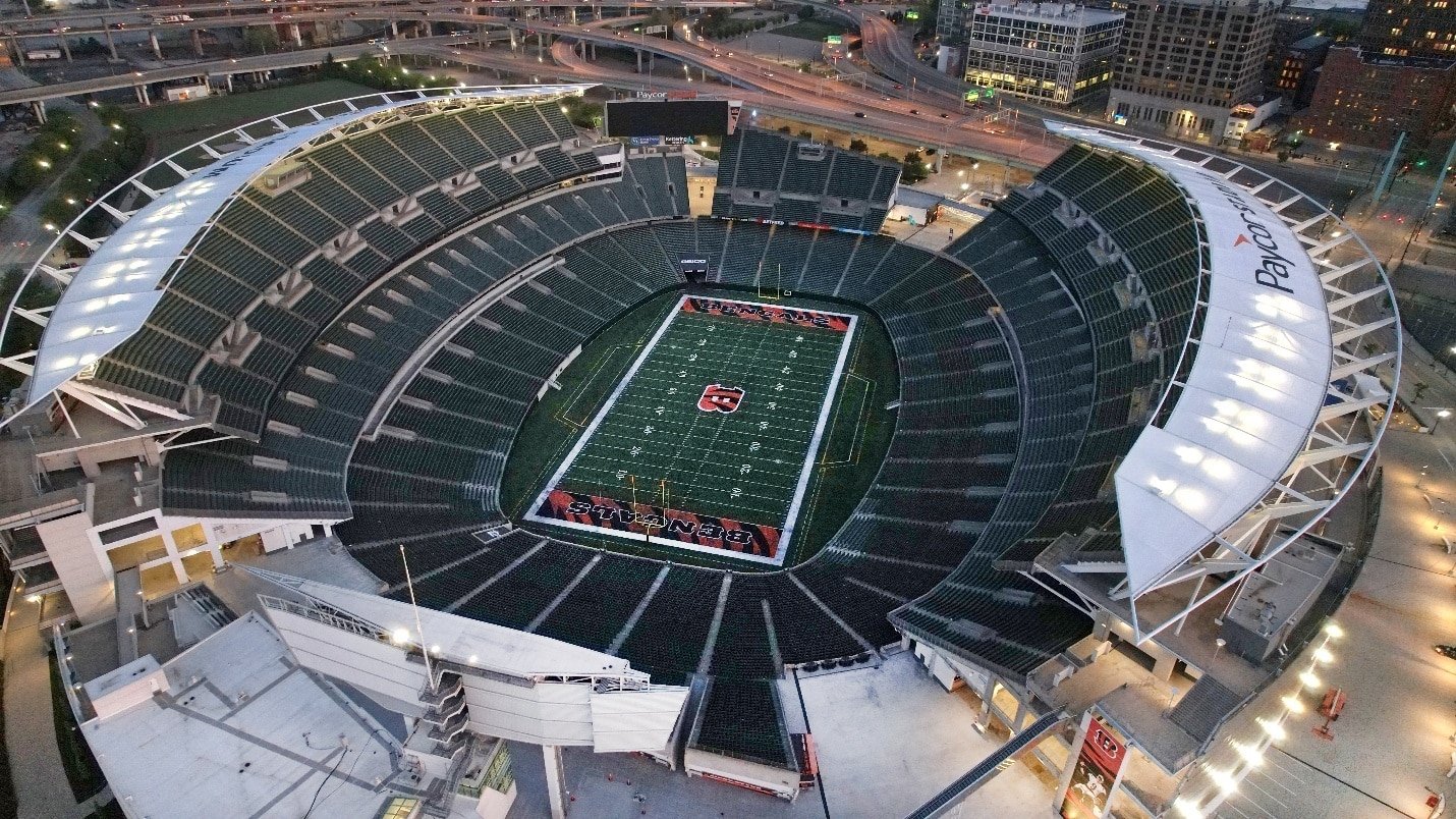 Drone photograph of a stadium