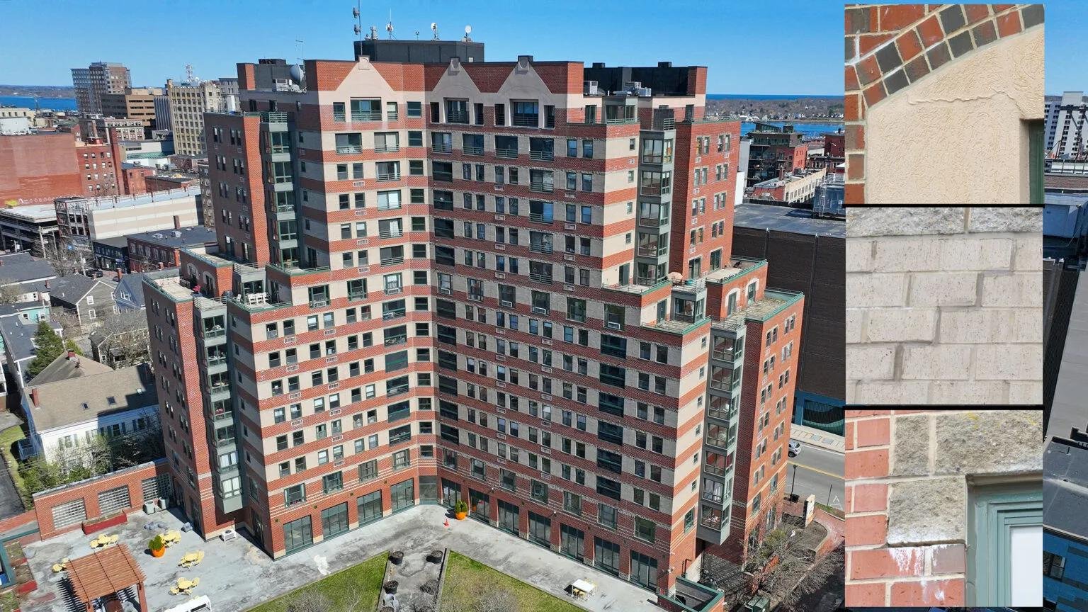 drone shot of a commercial building in the city