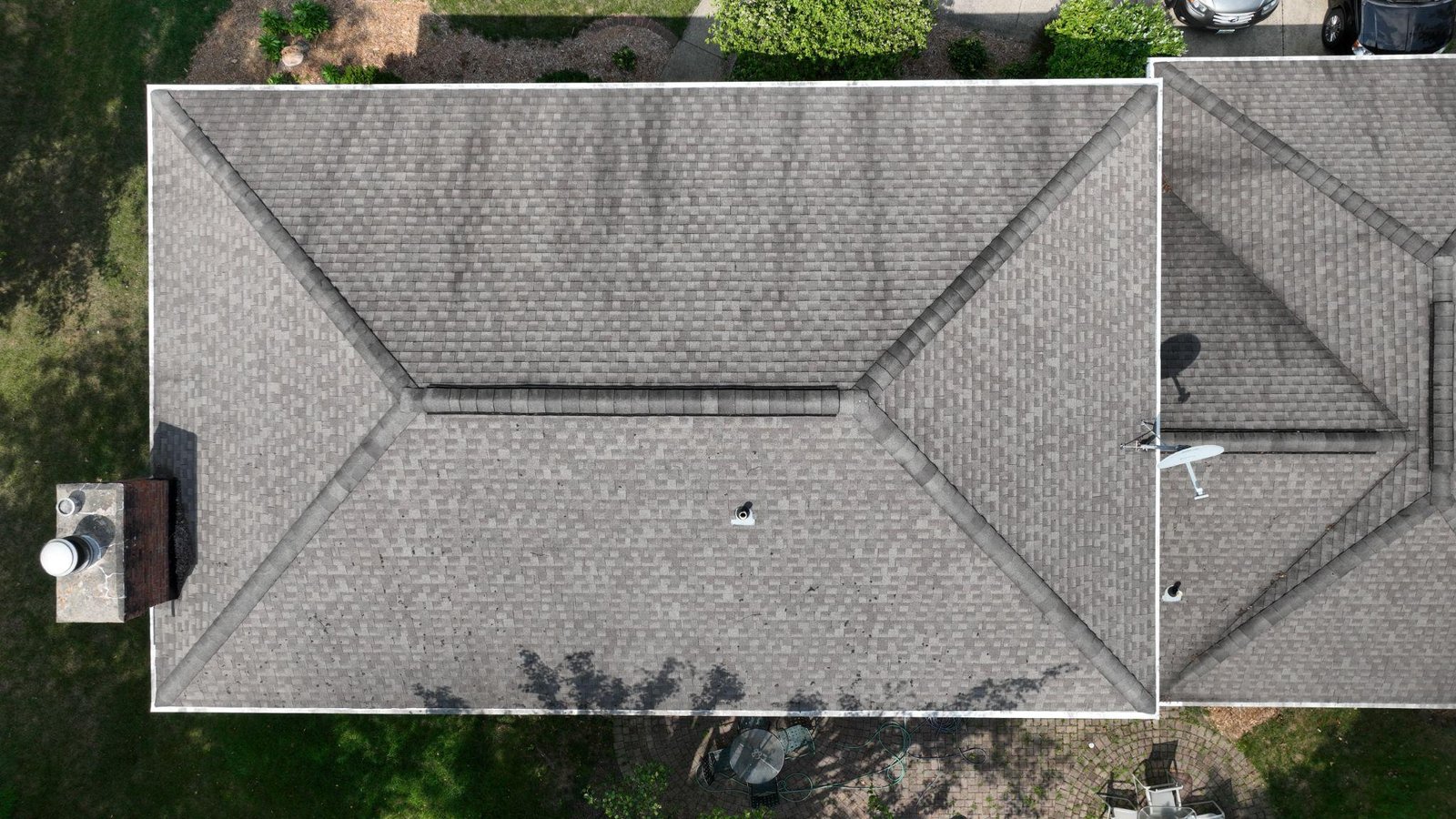 drone shot of a house's roof