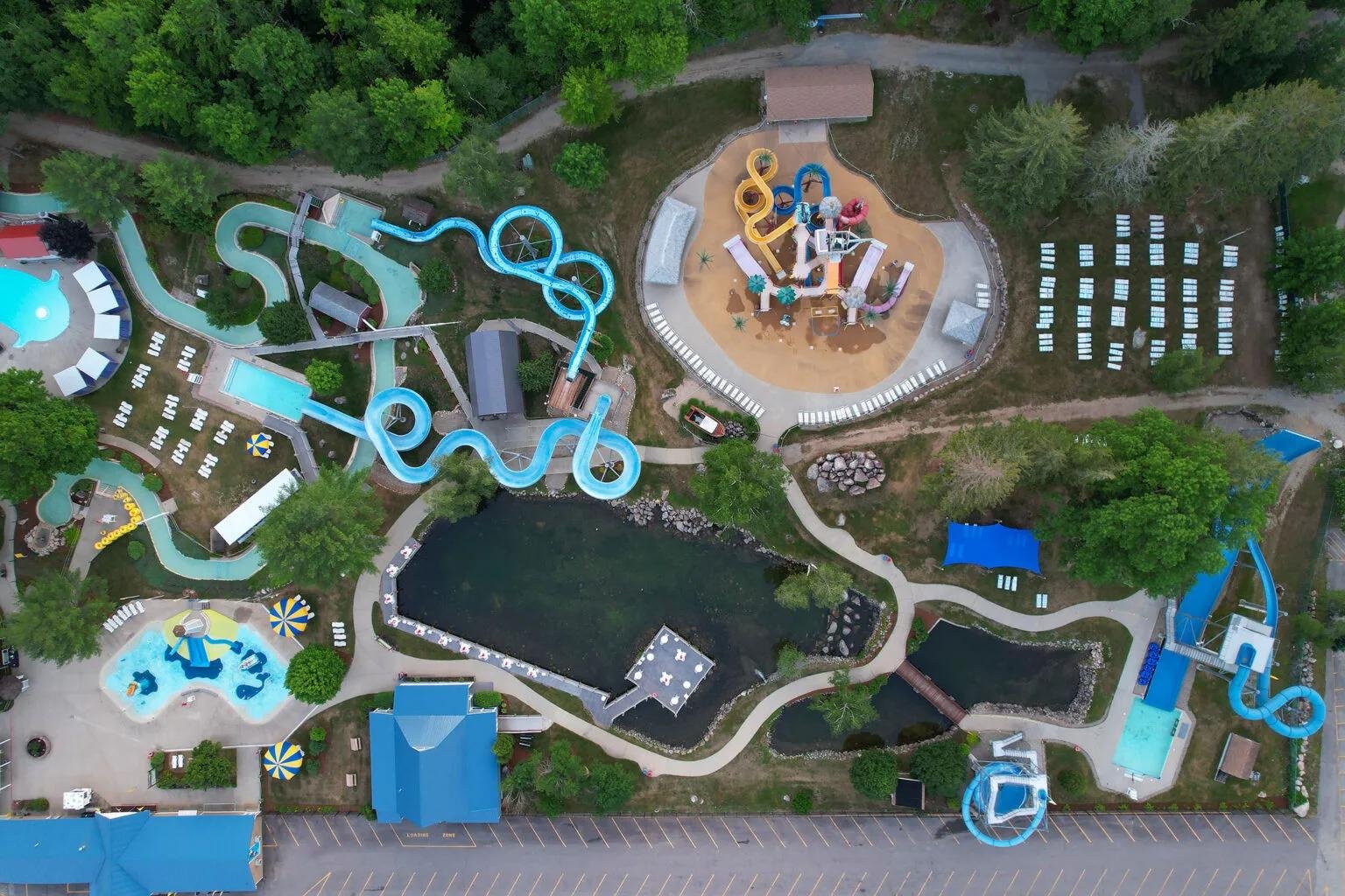 aerial view of a water park through commercial drone services