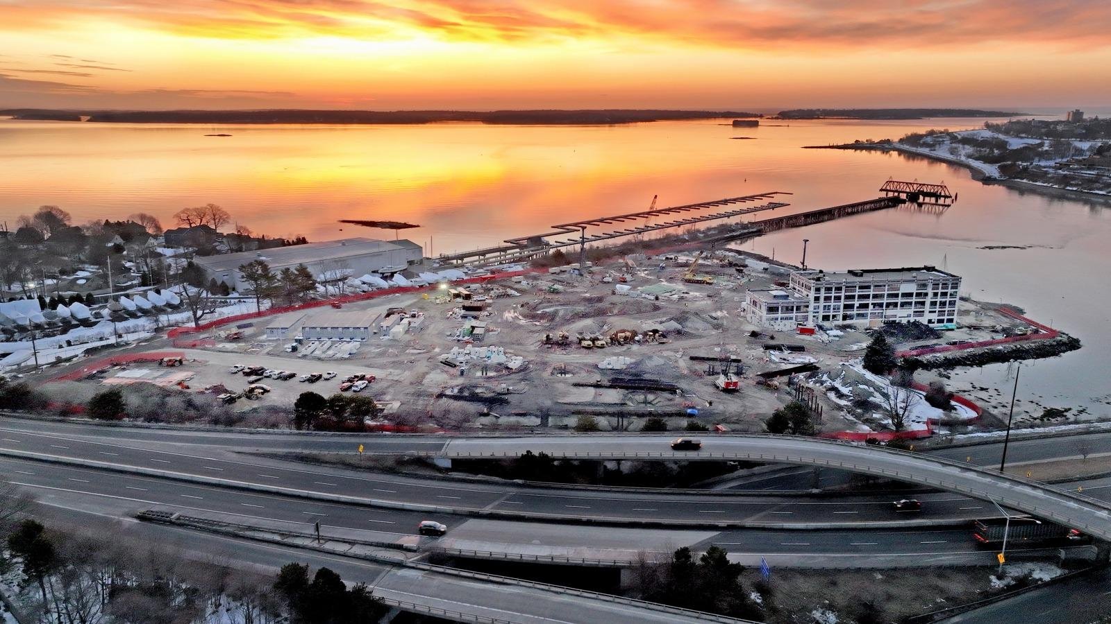 Waterfront construction site aerial